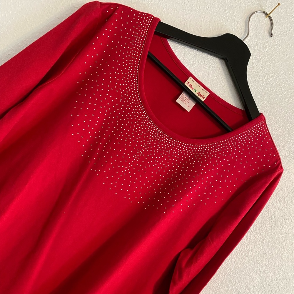 Faux Gem Scoop Neck Red Blouse by Laura Ashley